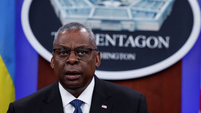 ARLINGTON, VIRGINIA - NOVEMBER 22: U.S. Secretary of Defense Lloyd Austin speaks during a virtual Ukraine Defense Contact Group (UDCG) meeting at the Pentagon on November 22, 2023 in Arlington, Virginia. Austin gave opening remarks to participating members including foreign ministers and secretary of states. (Photo by Anna Moneymaker/Getty Images)