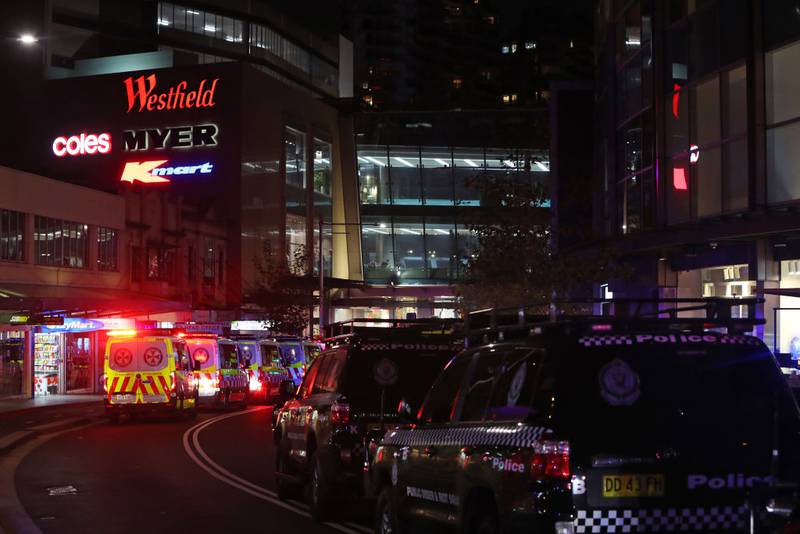 BONDI JUNCTION, AUSTRALIA - APRIL 13: NSW police and ambulance vehicles line the streets outside Westfield Bondi Junction on April 13, 2024 in Bondi Junction, Australia. Five victims, plus the offender, are confirmed dead following an incident at Westfield Shopping Centre in Bondi Junction, Sydney. (Photo by Lisa Maree Williams/Getty Images)